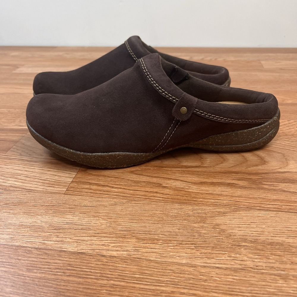 Clarks Roseville‎ Drew Backless Clogs Slip-on Women's 11 WIDE Brown Suede NEW
